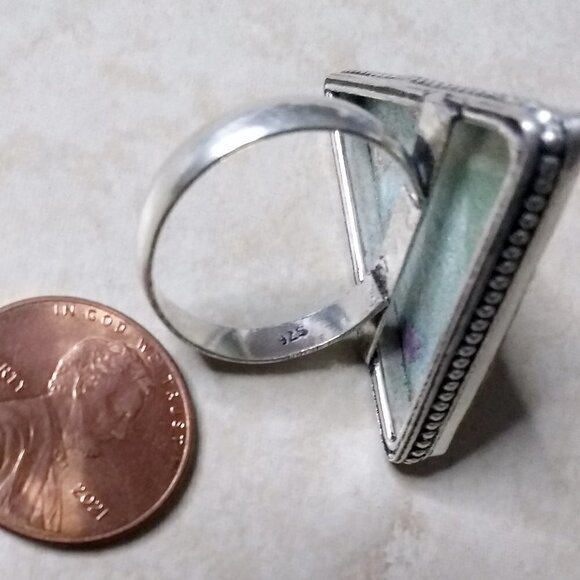 Ruby Fuchsite - Large Triangular Statement Ring - Sz 9.25 - Stamped 925 - Unisex - Picture 6 of 11